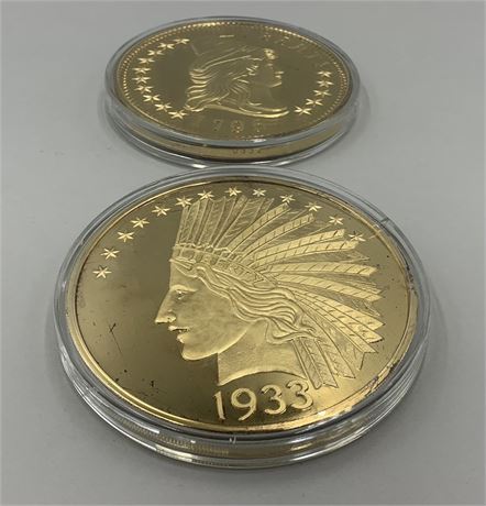 2 pc 999 Fine Silver 200th Anniversary 24kt Gold Eagle 1.25 lb Coins in Case
